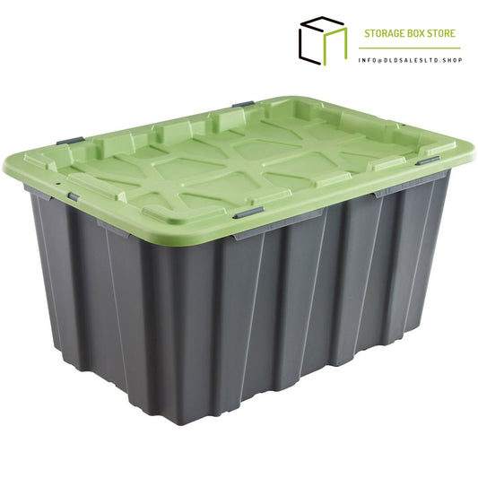 All Set 100L Grey And Green Heavy Duty Storage Container With Flat Lid