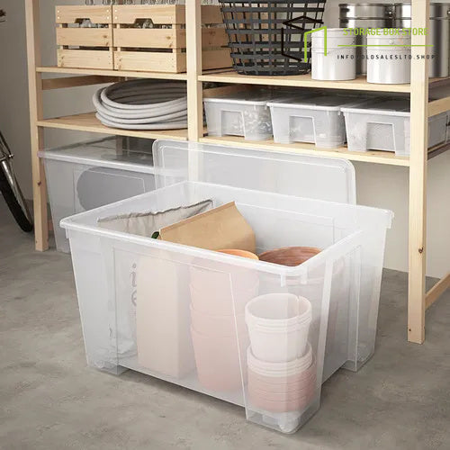 box with lid, transparent, 79x57x43 cm/130 l