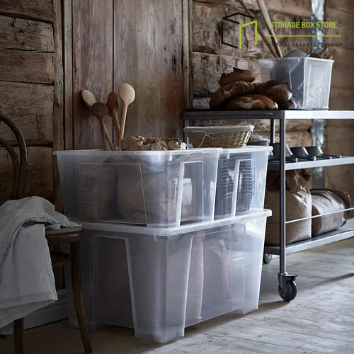 box with lid, transparent, 79x57x43 cm/130 l